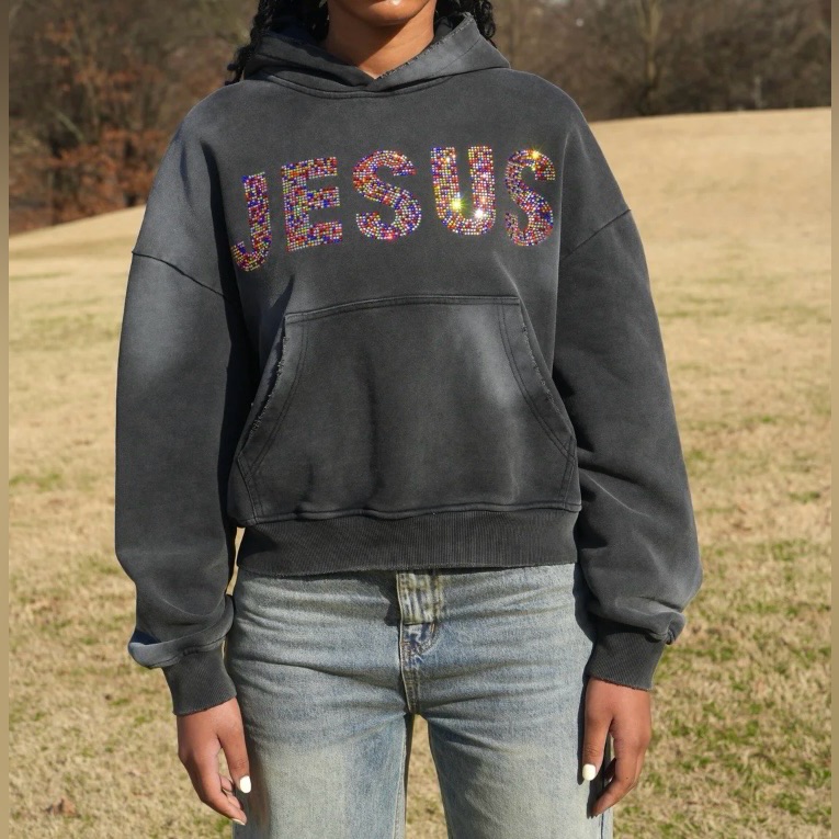 Jesus Stained Glass Rhinestone Hoodie